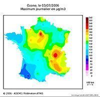 Ozone map : daily maximums - Courtesy Ademe