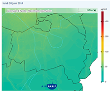 Example of NO2 map integrating background and near road pollutions produced with Isatis on a daily basis - Courtesy Airparif