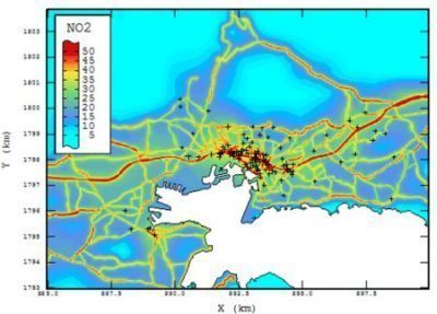 Cartography of NO2 over Toulon (France) - Airmaraix