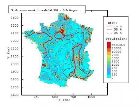 Hourly threshold of 180 µg/m3 in ozone (summer 2003) - ADEME