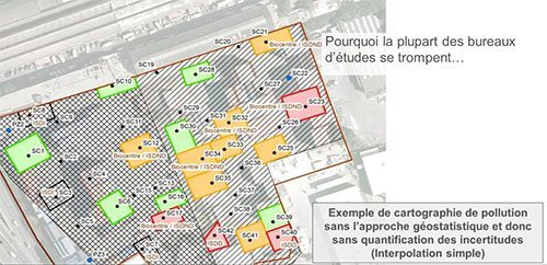 Example of a contamination map without the geostatistical approach, not much realistic.