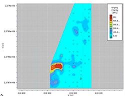 Example of contamination map estimated by kriging