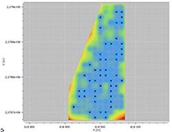 In Kartotrak, the estimated map by kriging comes with a map displaying the local level of uncertainty on the estimated value. The uncertainty of the data points is increasing with the distance (in green)